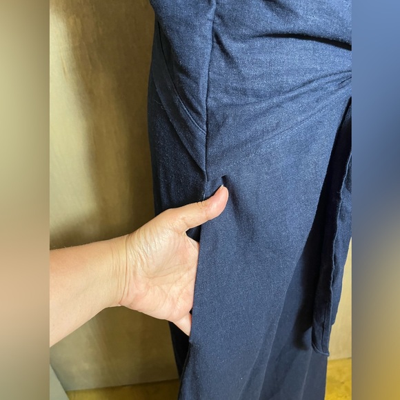 Anthropologie Amadi Octavia Linen blend Navy Wrap Tie Dress M - Picture 7 of 11